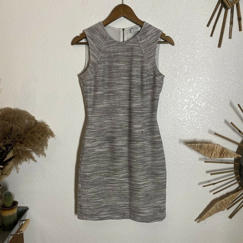 Mango Suit collection woman’s Shift Dress size 4 Tweed Grey sleeveless Career